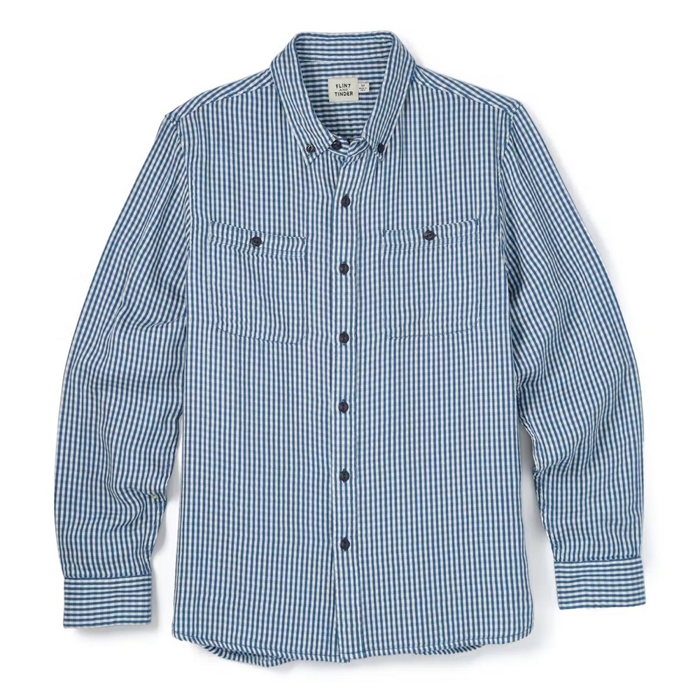 Flint and Tinder Men's Blue and White Double Gauze Casual Button Down Shirt